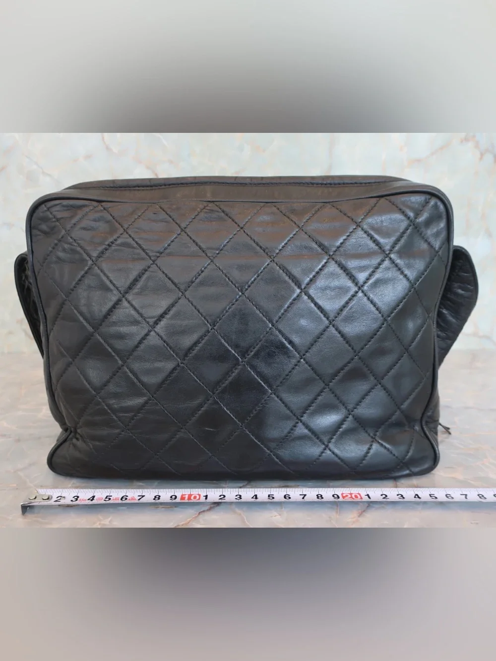 Authentic CHANEL black lambskin vintage 24k gold CC camera bag crossbody